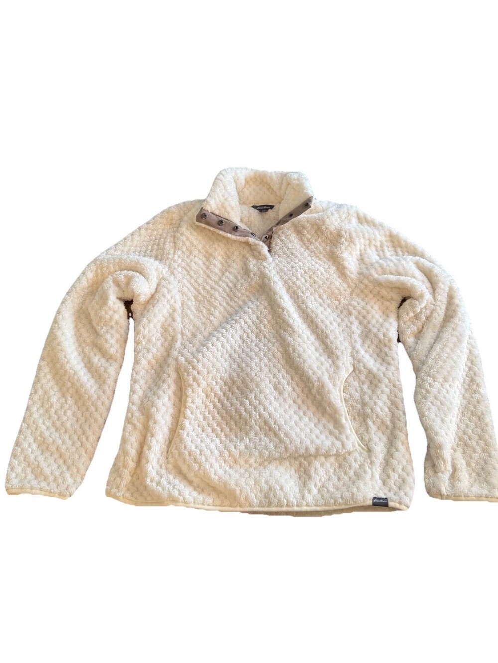 Eddie Bauer Women’s Quilted Fleece 1/4 Snap Cozy Soft Ivory Pullover Medium